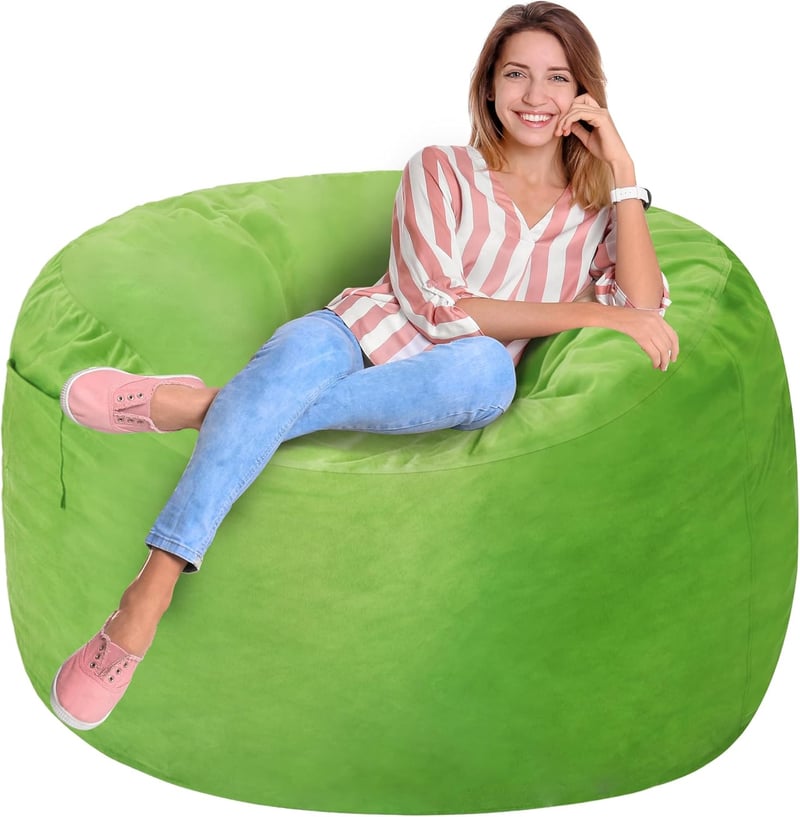 Memory Foam Bean Bag Chair - Large Lime Velvet 3FT Sofa