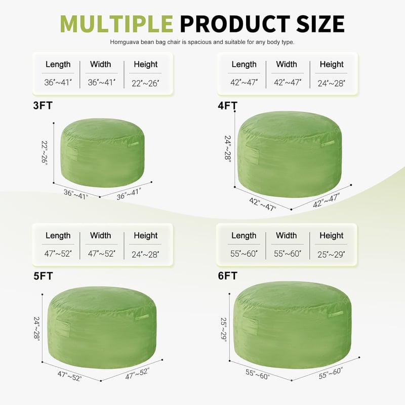 Memory Foam Bean Bag Chair - Large Lime Velvet 3FT Sofa