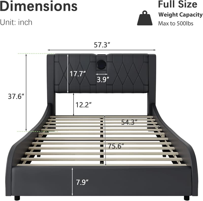 Modern LED Platform Bed Frame with Bluetooth Speaker & USB Ports