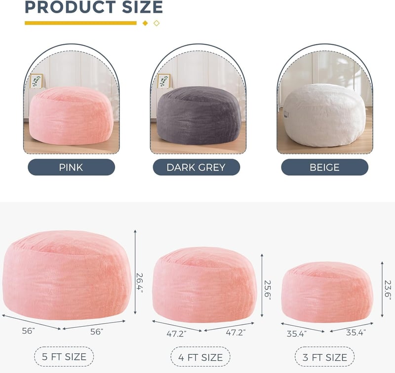 Large 4 ft Foam-Filled Bean Bag Chair for Adults