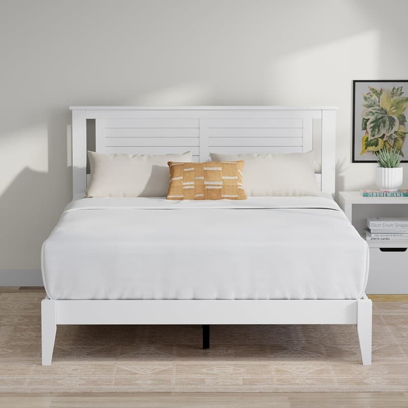 Queen Size Wood Bed Frame with Coastal Modern Design and Underbed Storage
