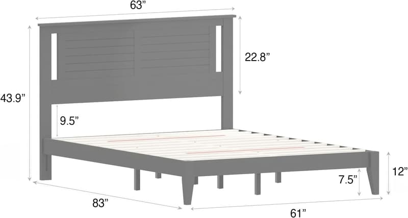 Queen Size Wood Bed Frame with Coastal Modern Design and Underbed Storage