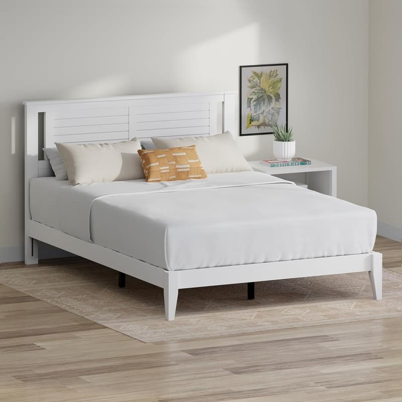 Queen Size Wood Bed Frame with Coastal Modern Design and Underbed Storage