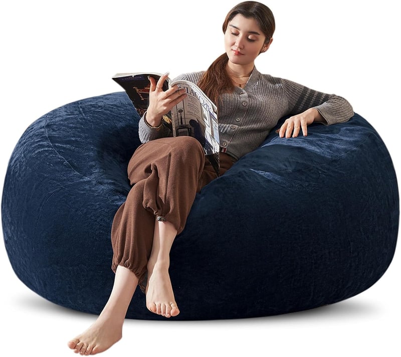 Large 4FT Memory Foam Bean Bag Chair with Removable Cover – Blue