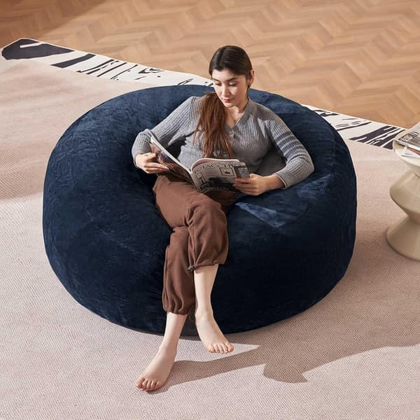 Large 4FT Memory Foam Bean Bag Chair with Removable Cover – Blue