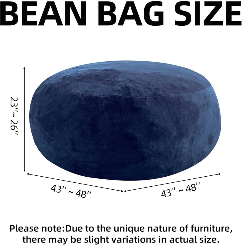 Large 4FT Memory Foam Bean Bag Chair with Removable Cover – Blue