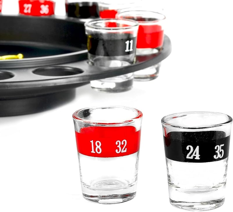 Shot Glass Roulette Game – 16-Piece Red/Black Set for Parties