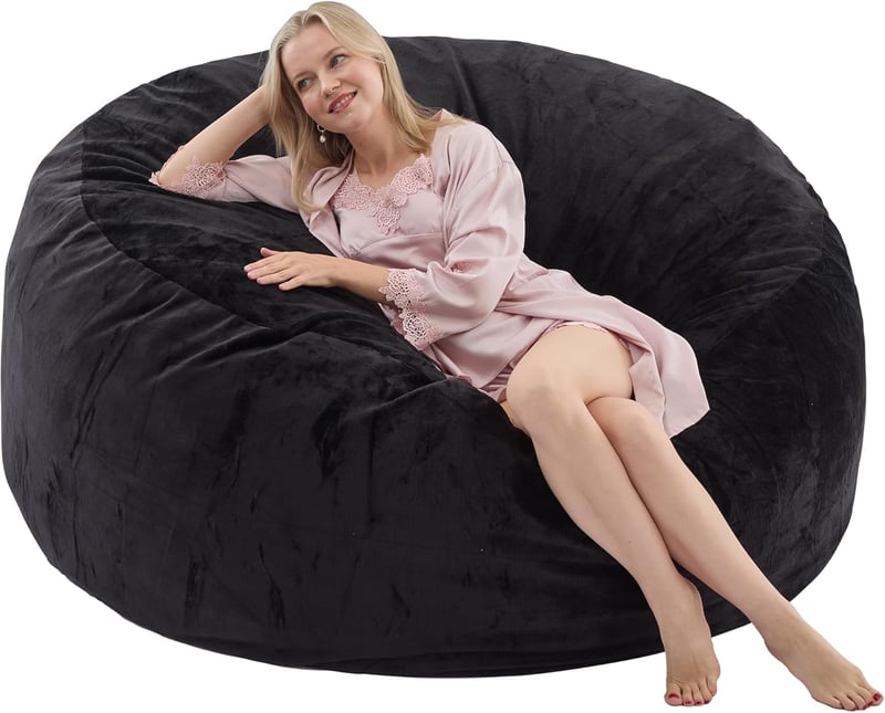 Black 4FT Bean Bag Chair with Flannel Cover for Adults
