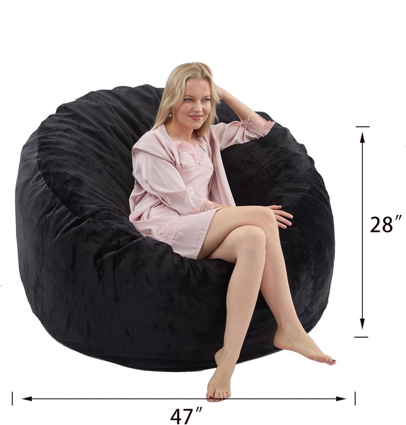 Black 4FT Bean Bag Chair with Flannel Cover for Adults