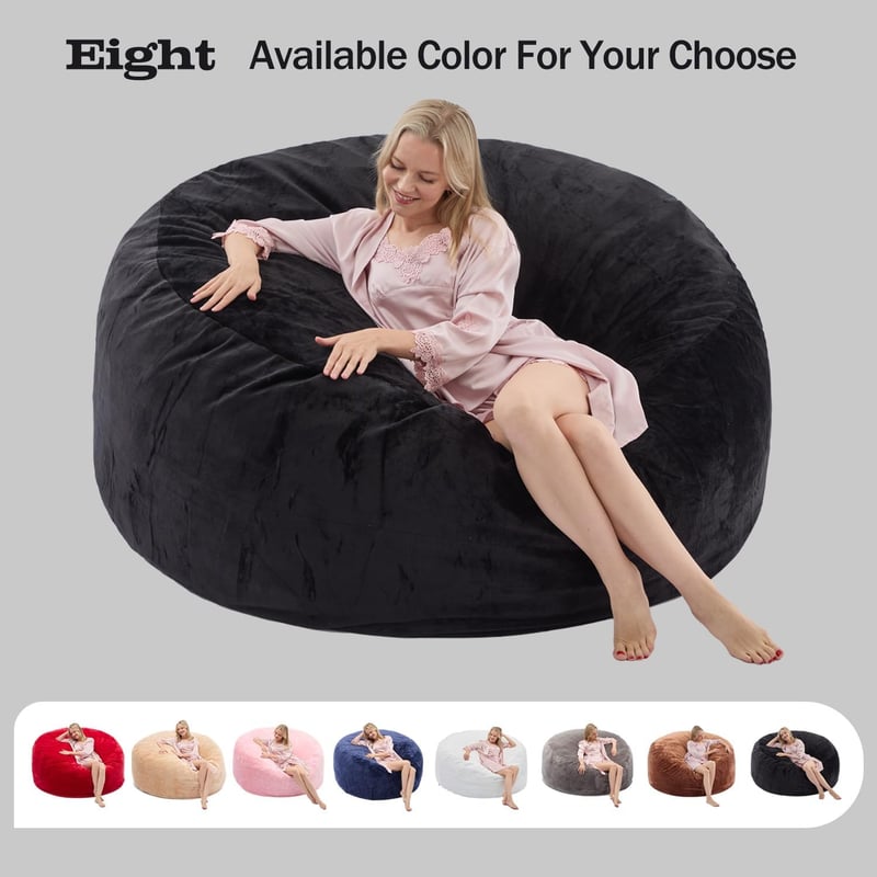 Black 4FT Bean Bag Chair with Flannel Cover for Adults