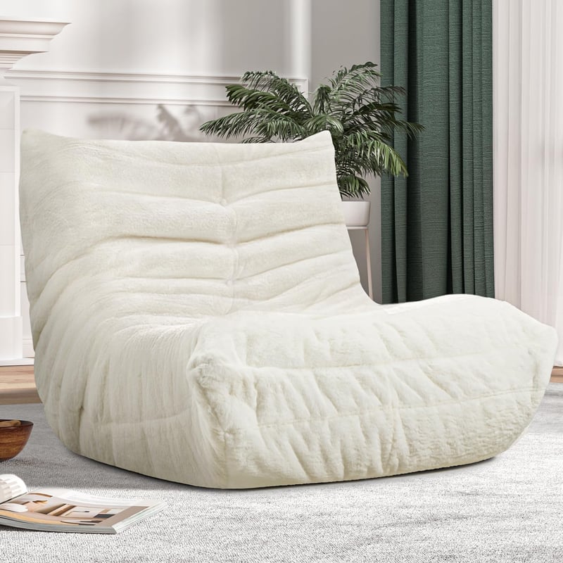 Memory Foam Bean Bag Chair for Adults - White Plush Lounger