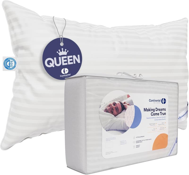 Luxury Down Pillow for All Sleepers – Medium, Queen Size, Breathable