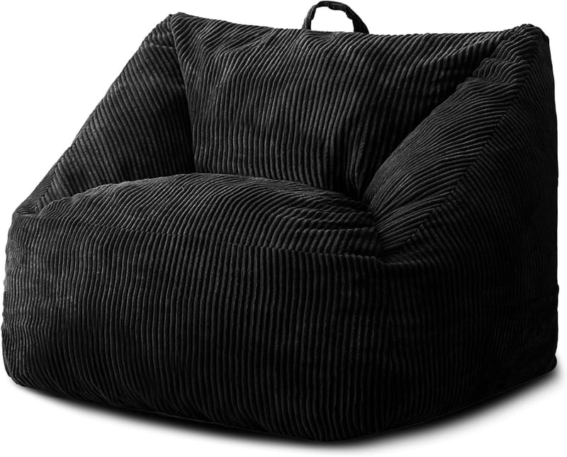 Giant Black Bean Bag Chair with Memory Foam and Removable Cover