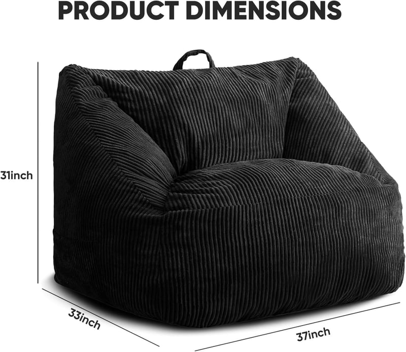 Giant Black Bean Bag Chair with Memory Foam and Removable Cover