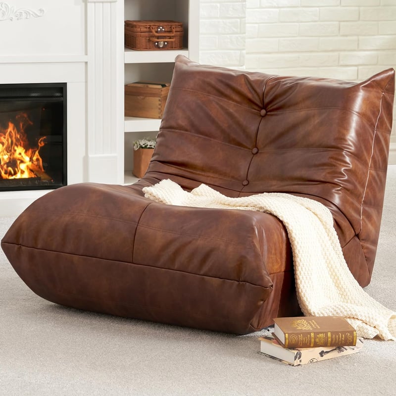 Giant Memory Foam Bean Bag Chair for Adults - Brown Faux Leather