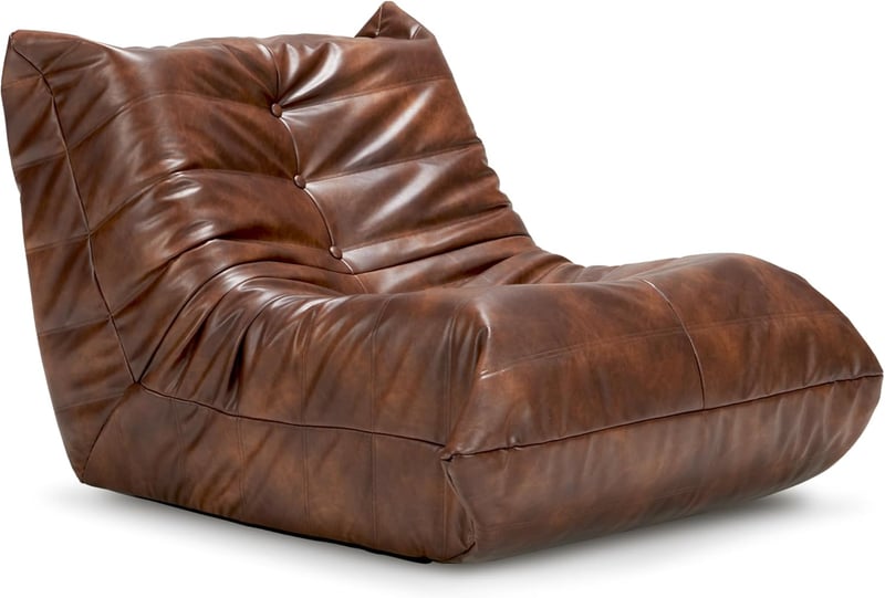 Giant Memory Foam Bean Bag Chair for Adults - Brown Faux Leather
