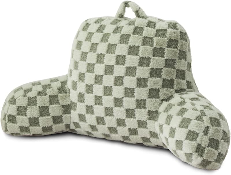 Fluffy Checkered Faux Fur Reading Pillow for Bedrest