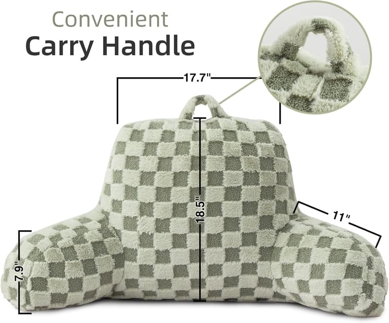 Fluffy Checkered Faux Fur Reading Pillow for Bedrest
