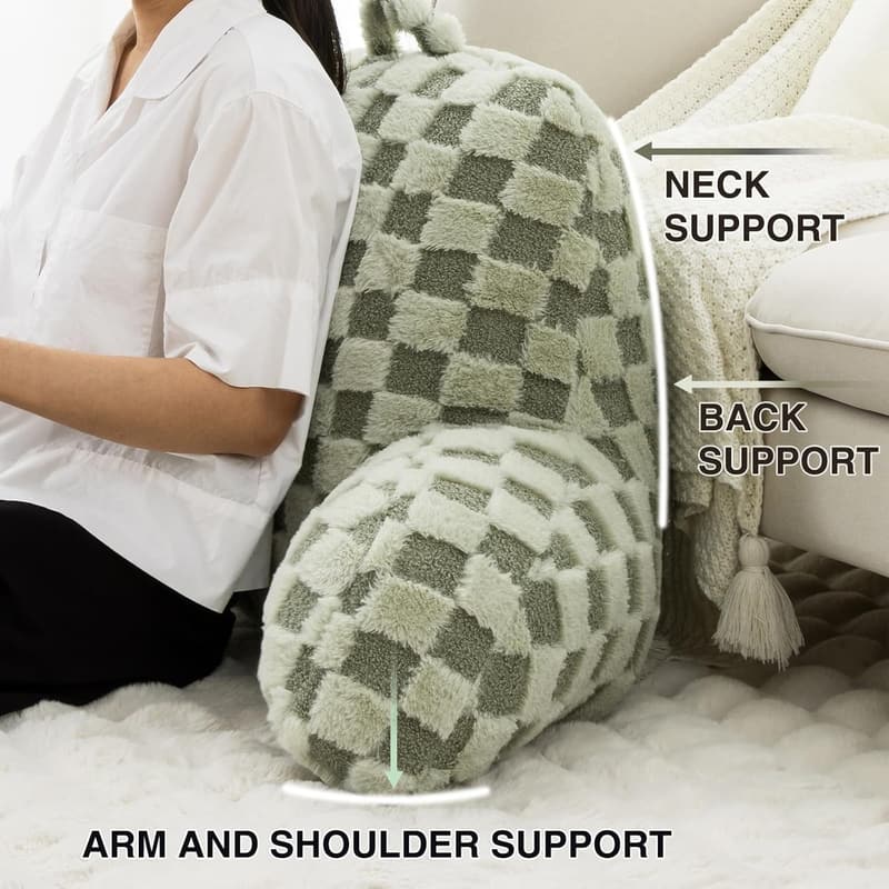 Fluffy Checkered Faux Fur Reading Pillow for Bedrest