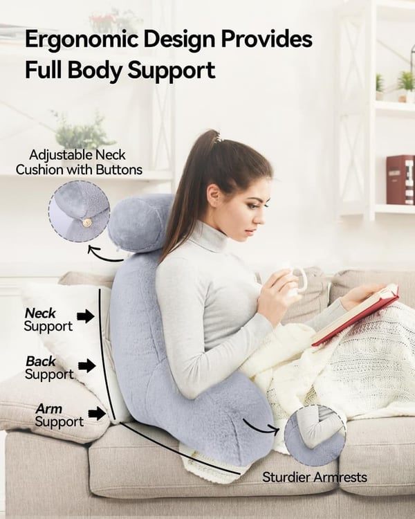 Backrest Pillow for Adults & Kids - Washable Supportive Grey
