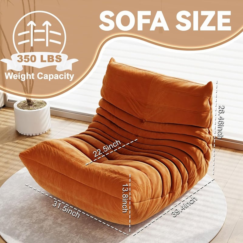Adult Bean Bag Chair with Soft Waterproof Fabric - Dark Orange