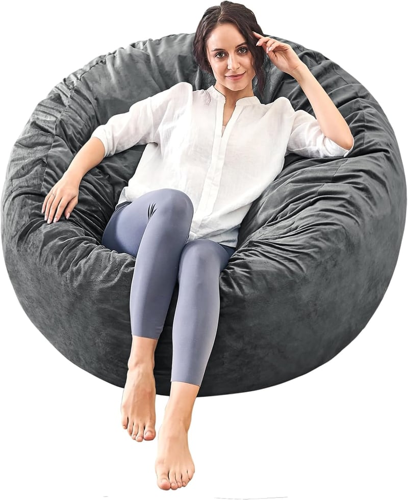 Gray Bean Bag Chair for Adults - Soft Microfiber, Cozy Living Room Sofa