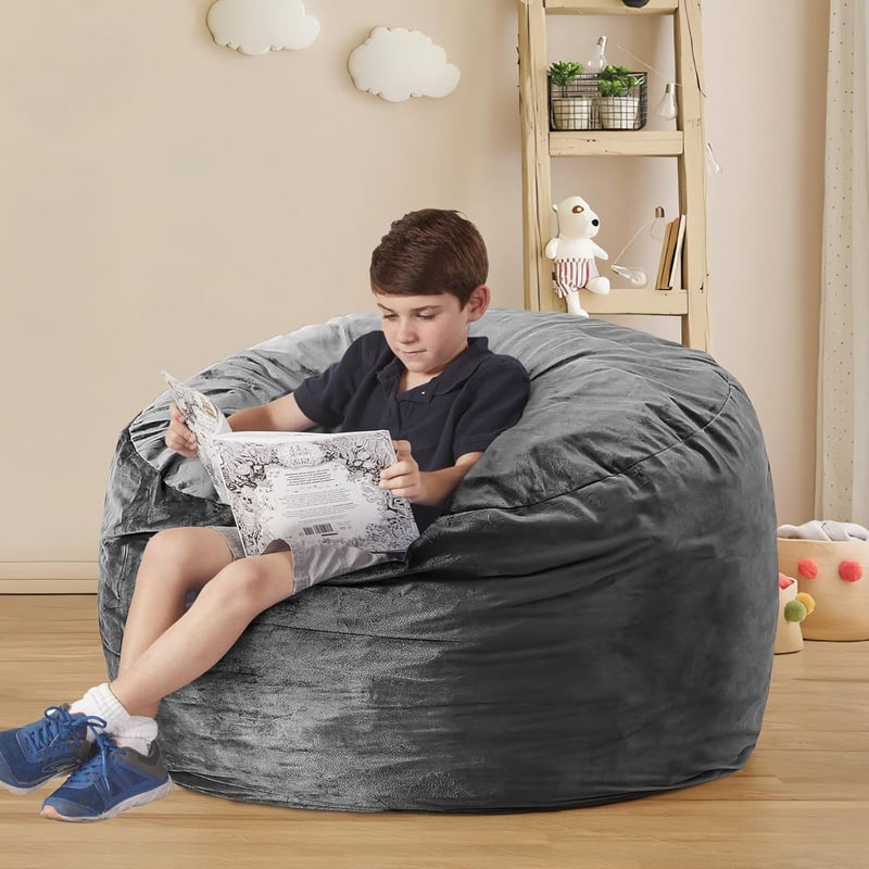 Gray Bean Bag Chair for Adults - Soft Microfiber, Cozy Living Room Sofa