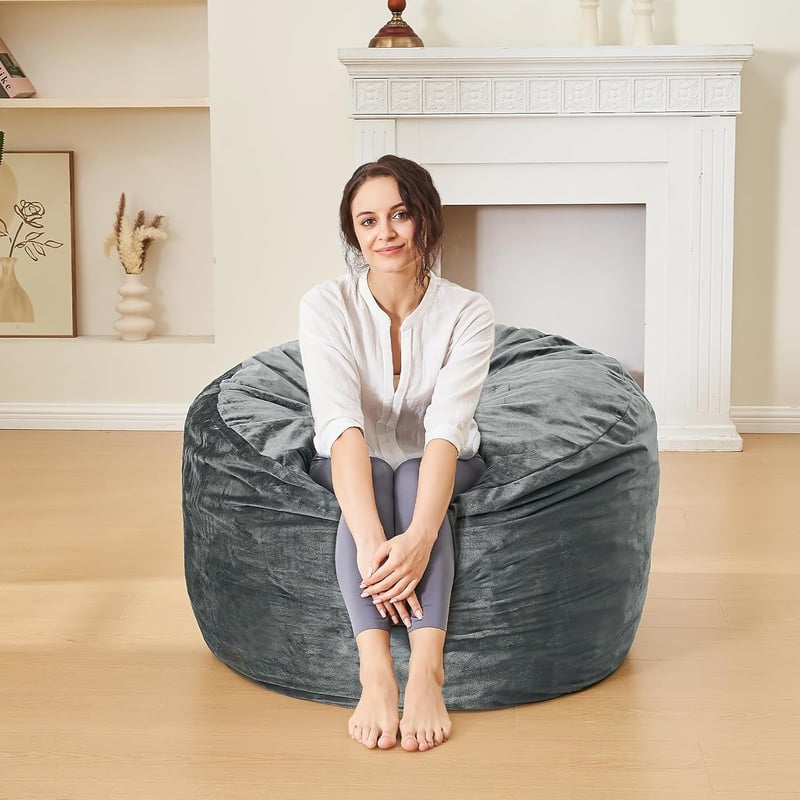 Gray Bean Bag Chair for Adults - Soft Microfiber, Cozy Living Room Sofa