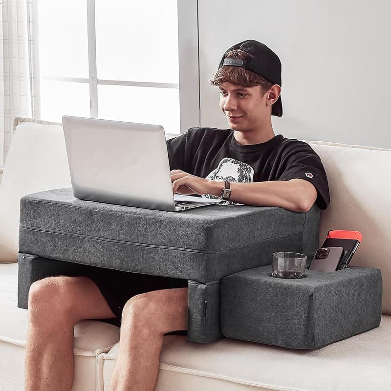 Memory Foam Lap Desk with Cup Holder for Adults - Grey