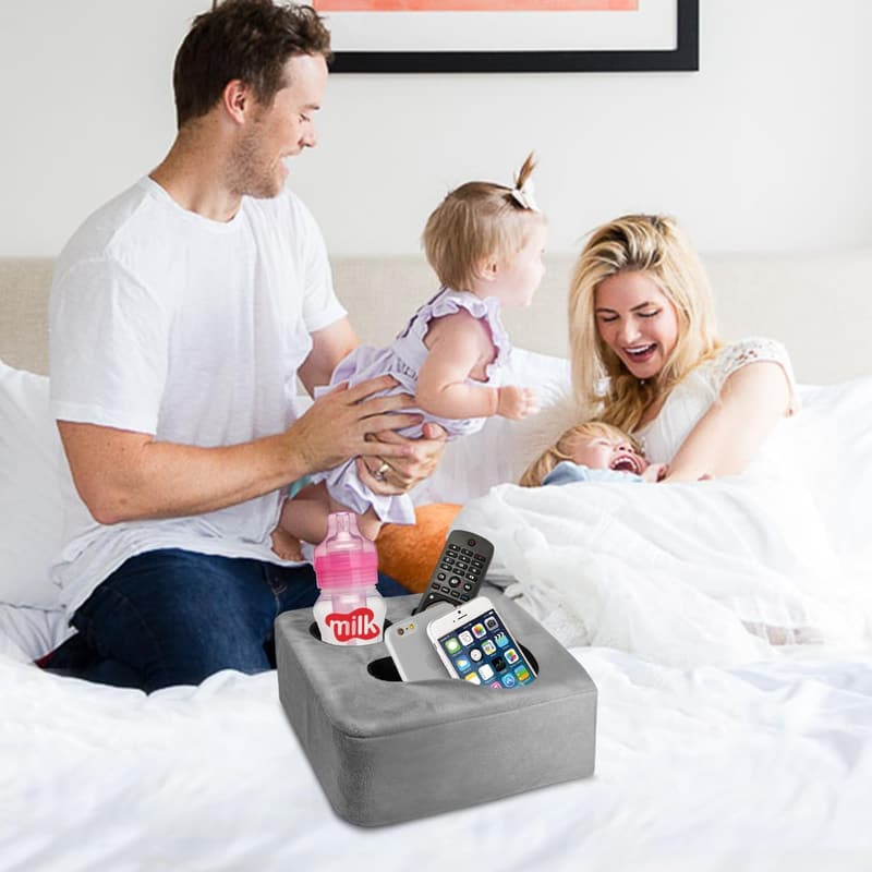 Couch Cup Holder Pillow Tray - Grey, Spill-Proof Design for Home & Travel