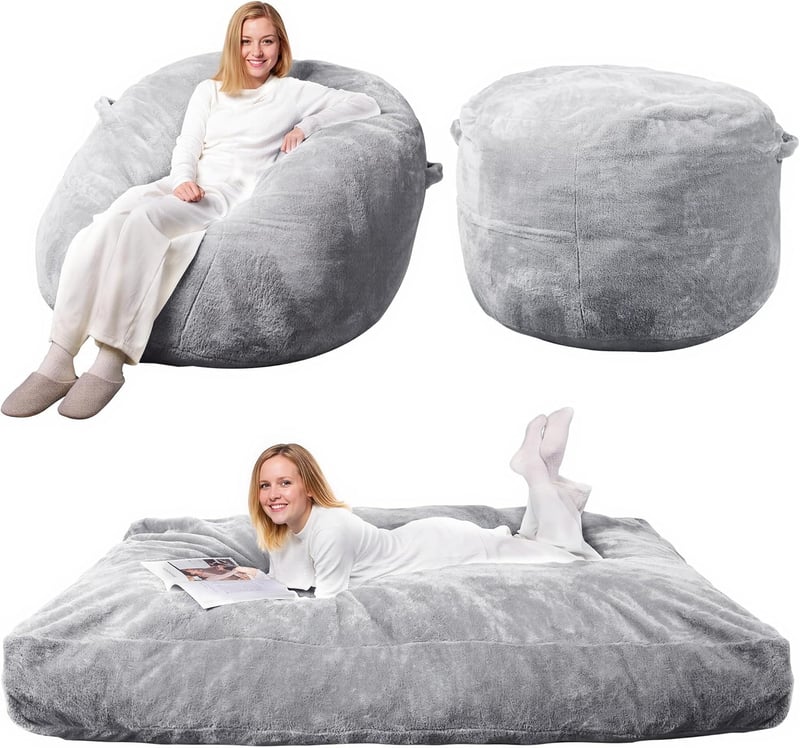 Convertible Bean Bag Chair with High-Rebound Memory Foam, Grey