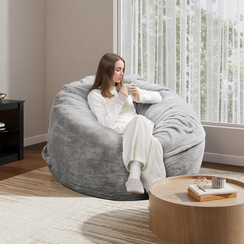 Convertible Bean Bag Chair with High-Rebound Memory Foam, Grey