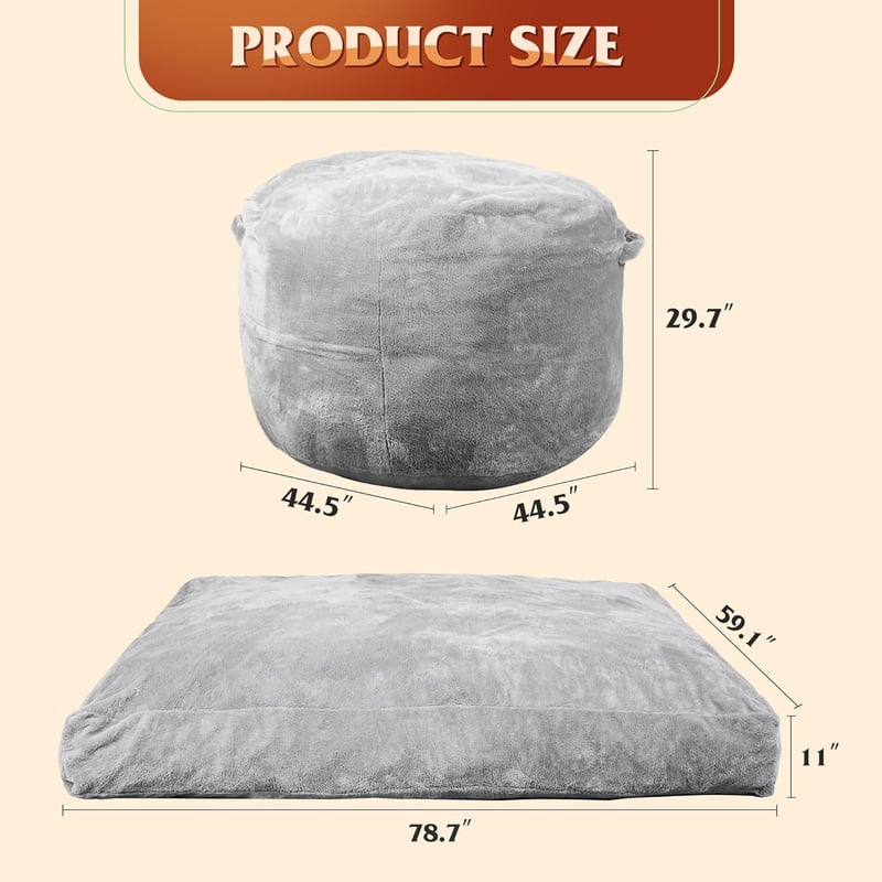 Convertible Bean Bag Chair with High-Rebound Memory Foam, Grey