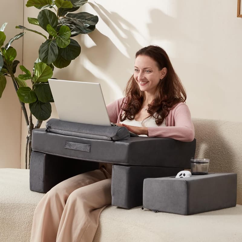 Ergonomic 2-in-1 Reading Pillow with Arm Rest and Cup Holder