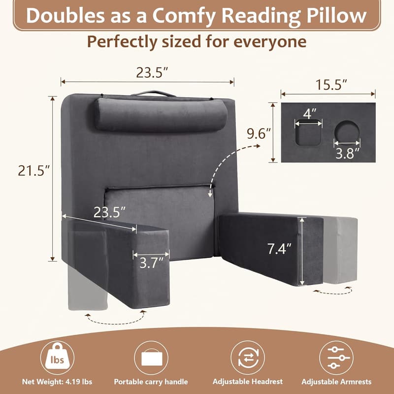 Ergonomic 2-in-1 Reading Pillow with Arm Rest and Cup Holder