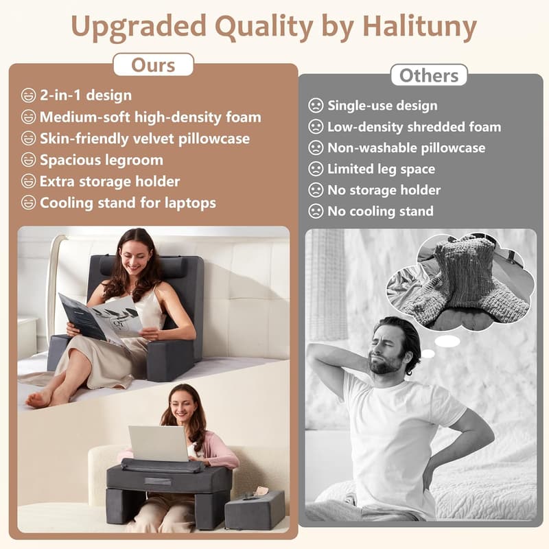 Ergonomic 2-in-1 Reading Pillow with Arm Rest and Cup Holder