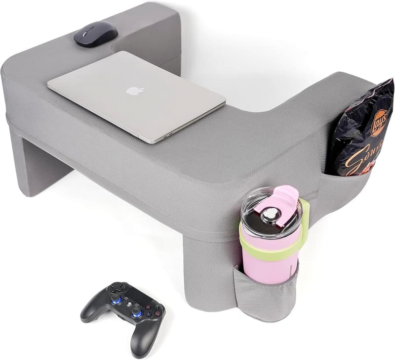Ultimate Gaming Reading Pillow with Cup Holder - Gray
