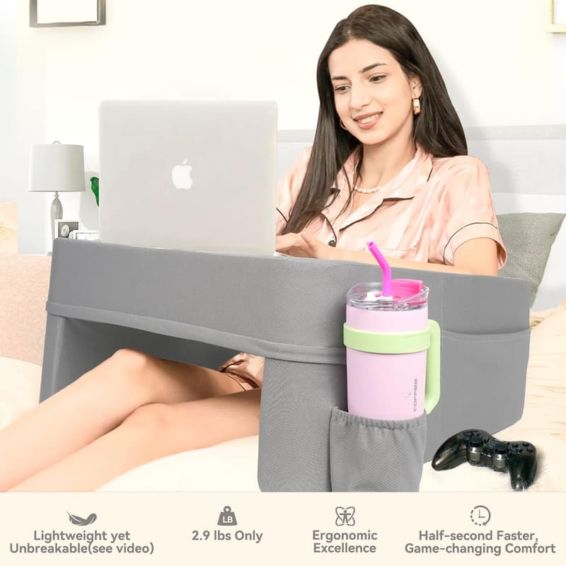 Ultimate Gaming Reading Pillow with Cup Holder - Gray