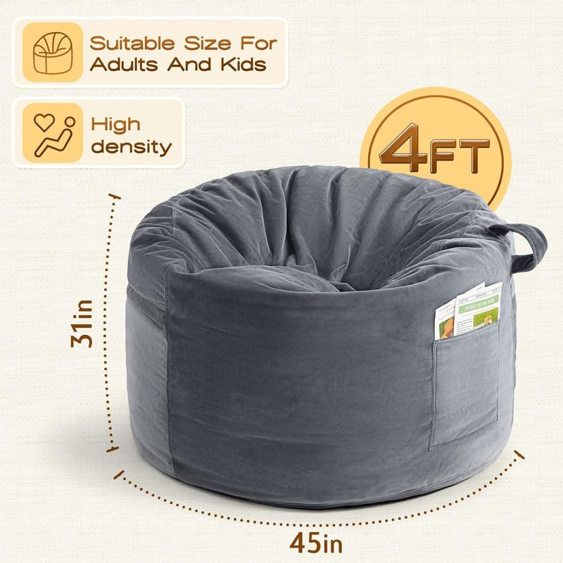 Memory Foam Bean Bag Chair for Adults - 4FT Grey