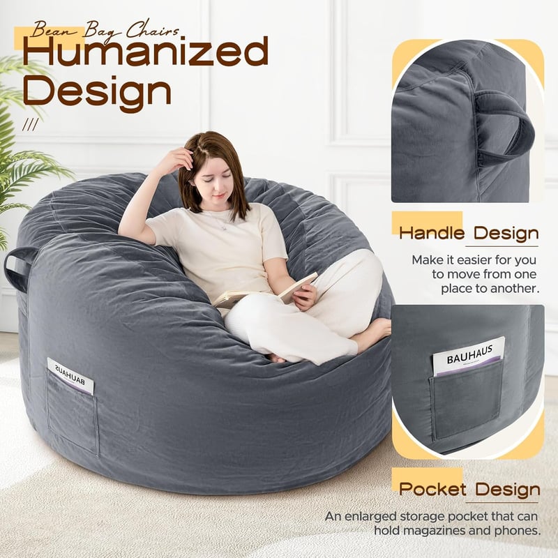 Memory Foam Bean Bag Chair for Adults - 4FT Grey