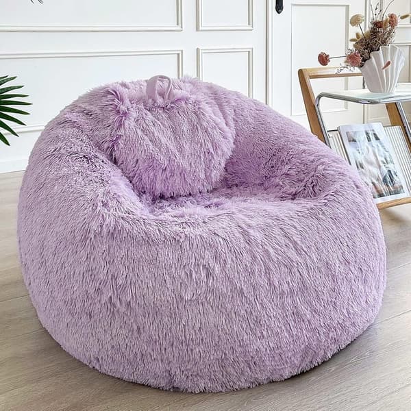 Ultra-Soft Light Purple Faux Fur Bean Bag Chair Cover