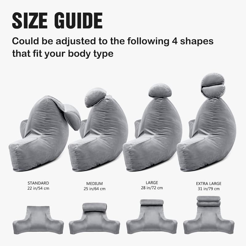 Extra Large Grey Reading Pillow with Detachable Neck Roll