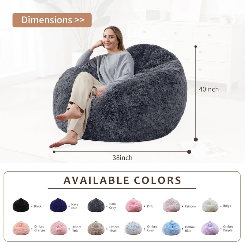 Plush Bean Bag Chair Cover for Adults & Kids - Comfy Gaming Seat