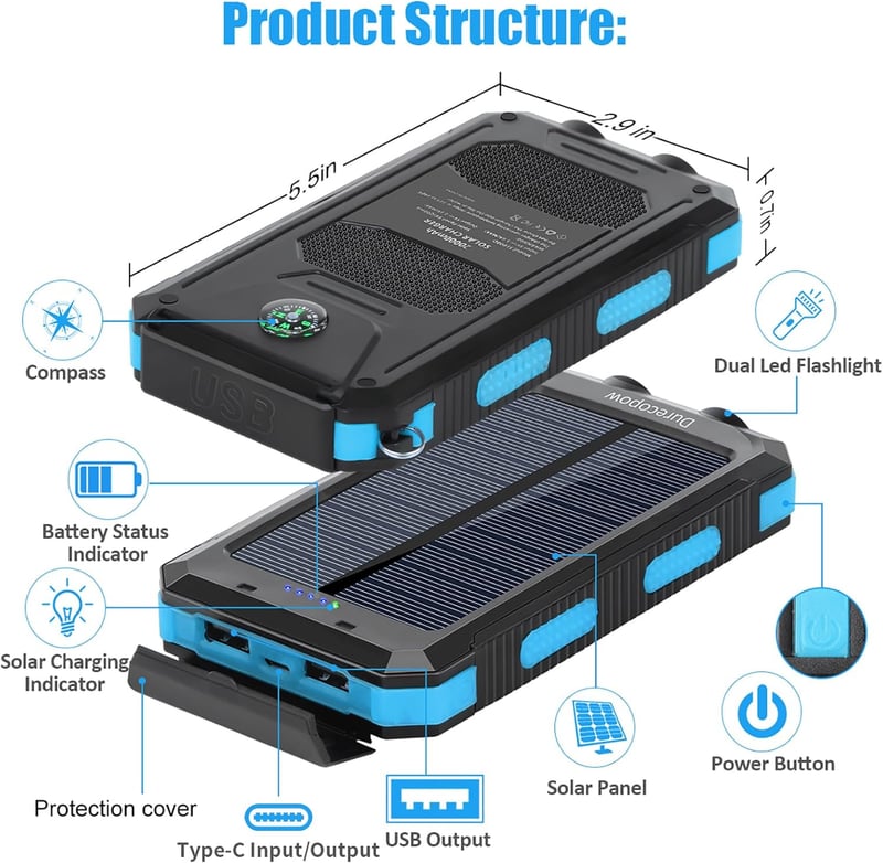 20000mAh Waterproof Solar Charger for Camping and Outdoors