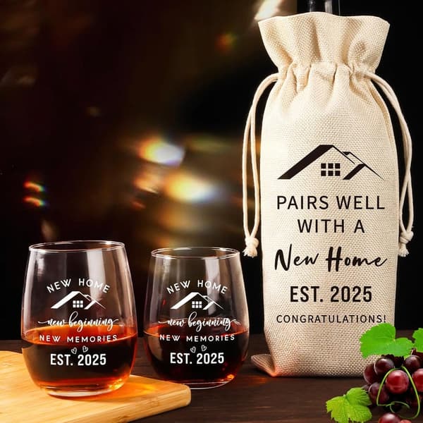 New Home Wine Bag & Glass Set - Housewarming Gift for Couples