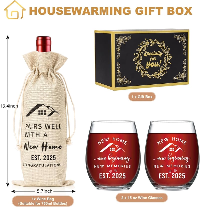 New Home Wine Bag & Glass Set - Housewarming Gift for Couples