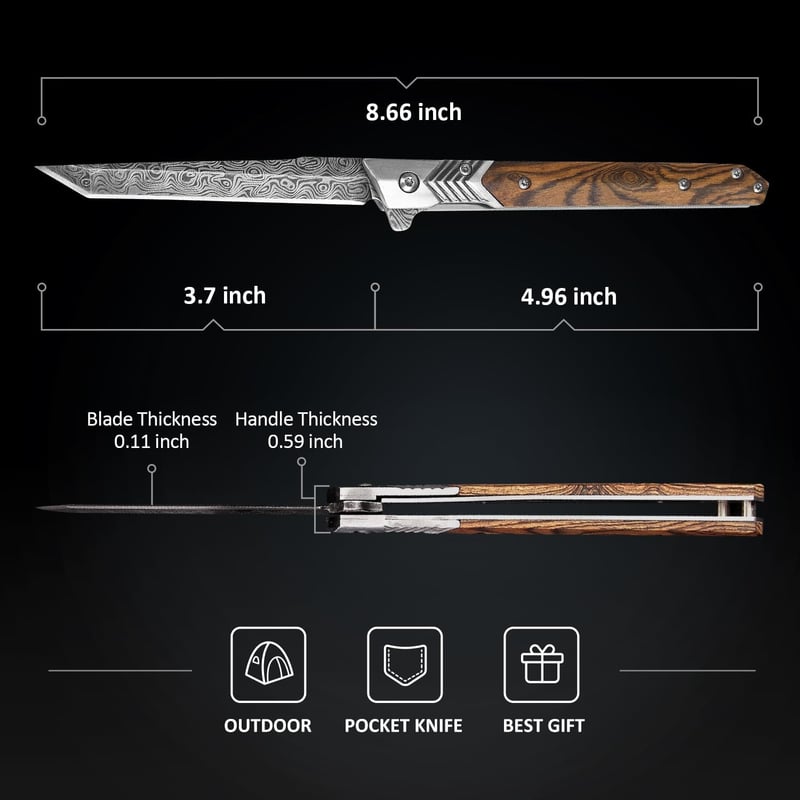 Slim Folding Pocket Knife with Tanto Blade for Men