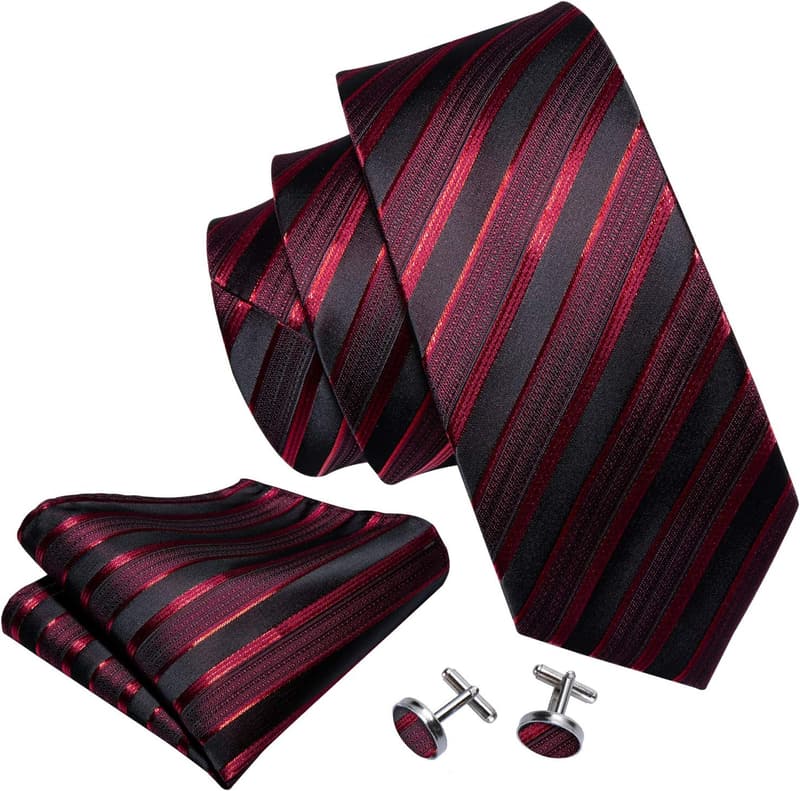Classic Woven Necktie Set with Handkerchief & Cufflinks for Men