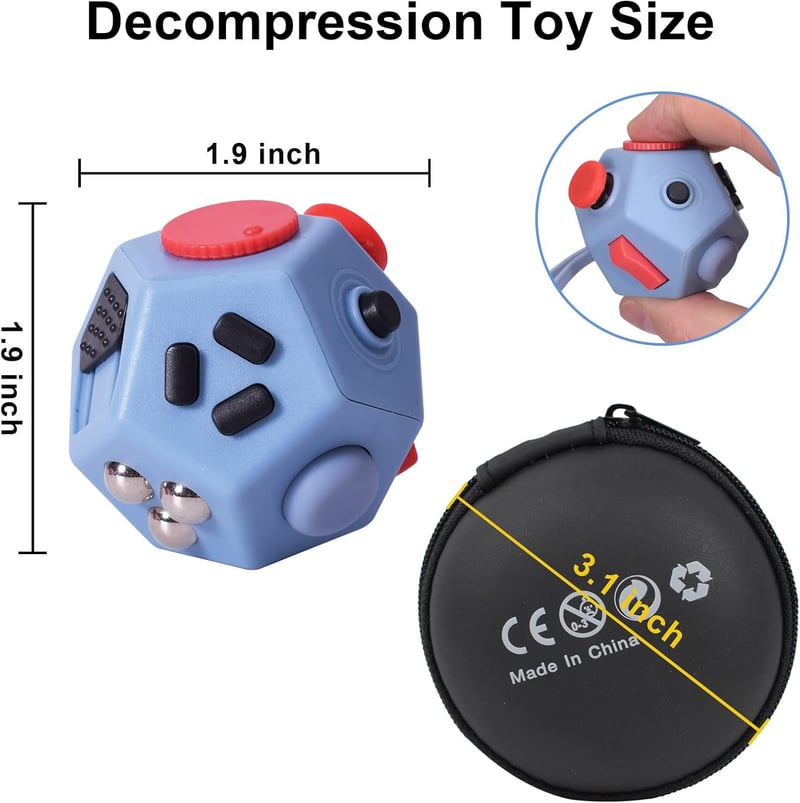 12-Sided Stress Relief Fidget Cube for Kids and Adults (Grey)