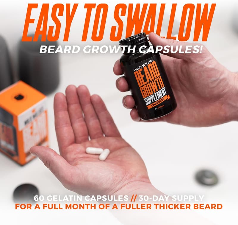 Beard Growth Vitamins for Men - 60 Capsules with BioSitol Complex